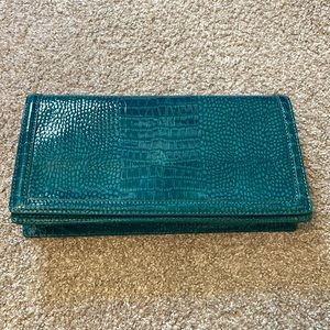 Banana Republic snakeskin print clutch, teal green